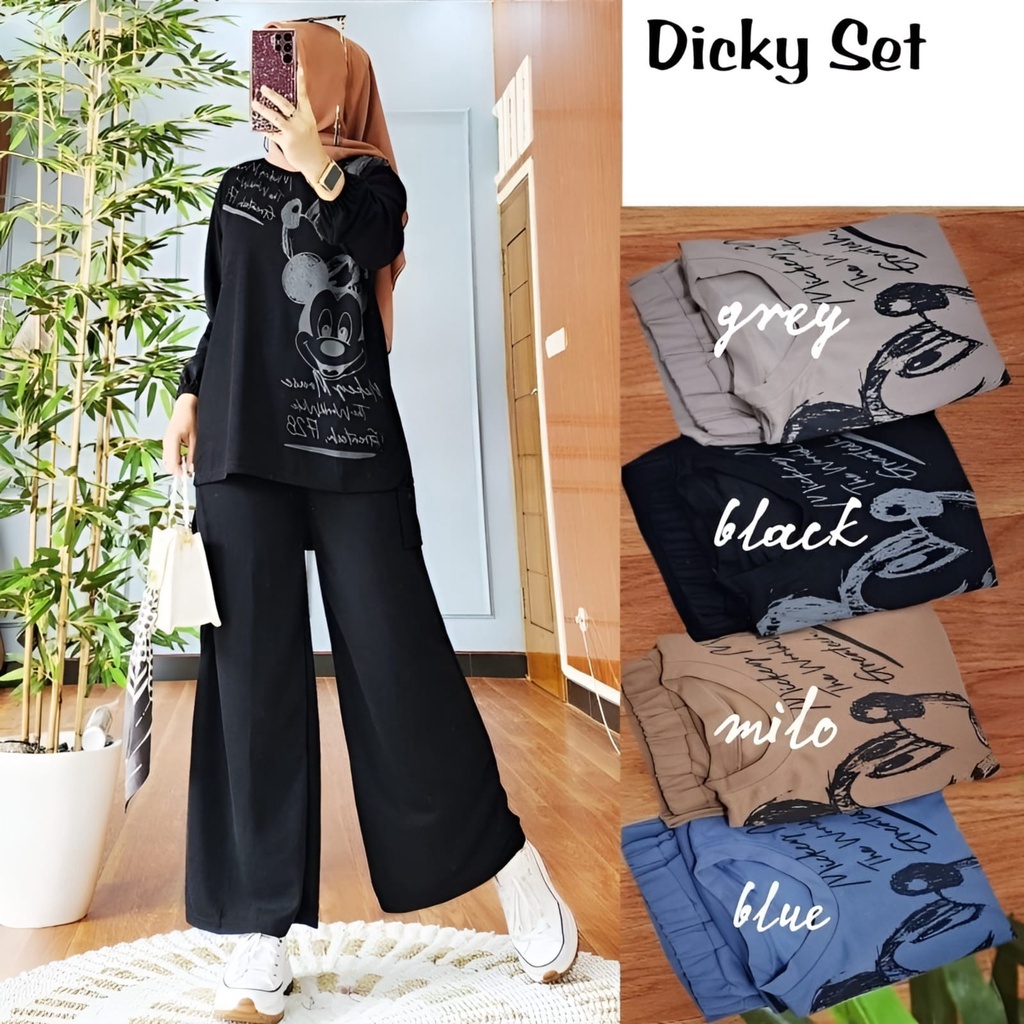 GAMIS STORE - Dicky One Set Wanita Remaja Muslim Matt Cringkle Casual Daily Fit To XL Besar l Setelan 2in1 Premium