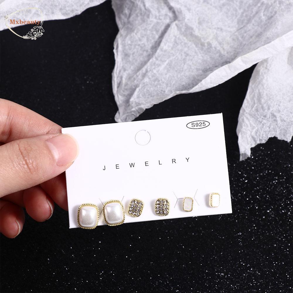 Mxbeauty Anting Mutiara Set Perhiasan Pesta Peri Mini Mewah Elegan Indah Square Vintage Anting Gaya Korea