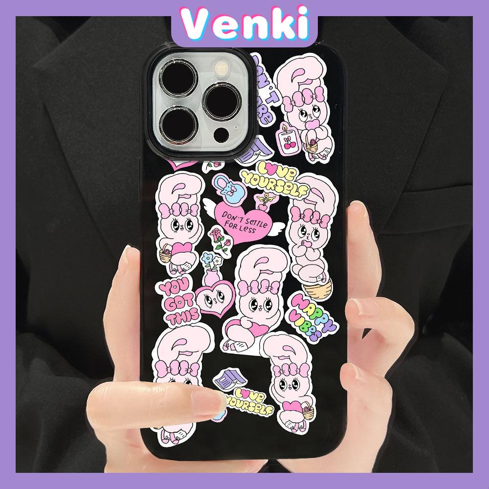 VENKI - For iPhone 11 iPhone Case Black Glossy TPU Soft Case Shockproof Protection Camera Happy Cute Bunny Compatible with iPhone 14 13 Pro max 12 Pro Max xr xs max 7Plus 8Plus