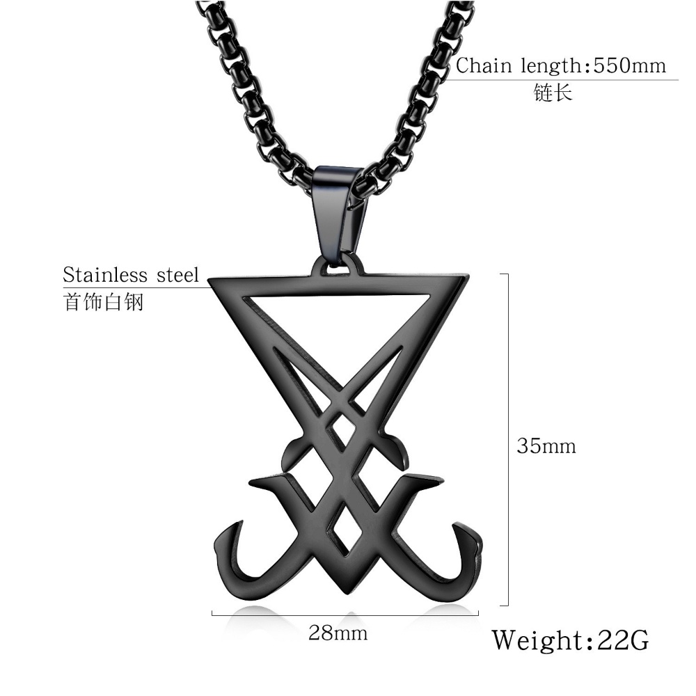 [X C Kalung] Baru Silvery Hip Hop Punk Vintage Lucifer Emblem Seal Titanium Steel Liontin Stainless Steel Kalung Pria &amp; Wanita Hadiah Liburan Perhiasan