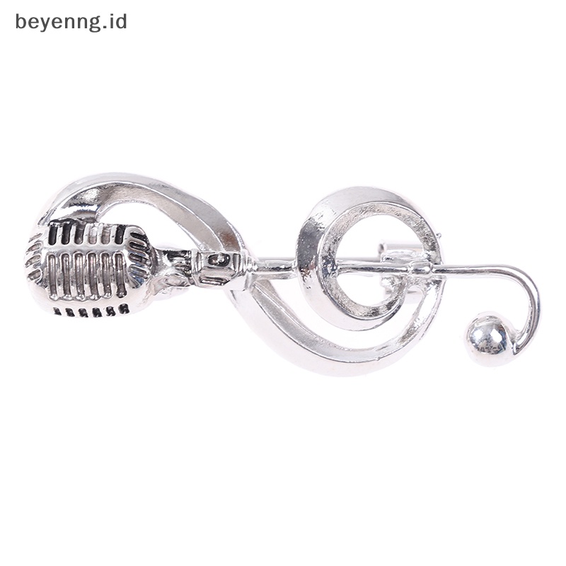 Beyen Vintage Perak Mikrofon Bros Wanita Pria Musik Note Brooch Pin Hadiah ID