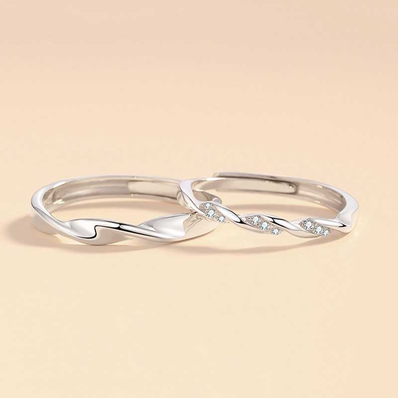 Gaya Sederhana Elegan Pria Wanita Fashion Perhiasan Zirkon Perak Pernikahan Pertunangan Pasangan Rings Adjustable Size
