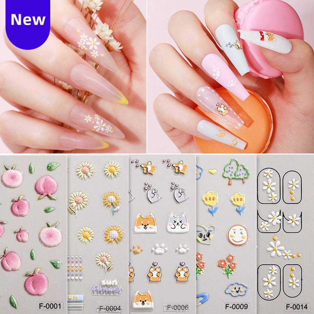 Needway Bunga Stiker Kuku Korea Ins Style Dogs Sunflower Peaches Self Adhesive Nail Dekorasi