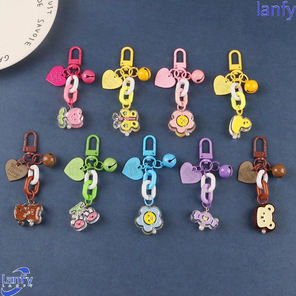 Lanfy Korea Gantungan Kunci Ornamen Hadiah Teman Hati Bunga Kupu-Kupu Untuk Pria Bell Key Pendant