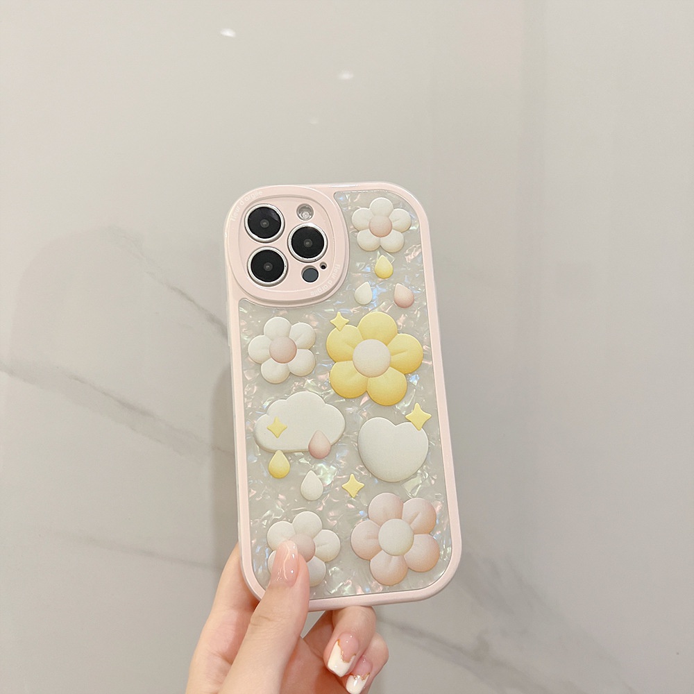 IPHONE 3d Bunga Pola Kerang Pelindung Lensa Kamera Soft Phone Case Cover Untuk Iphone7 8 PLUS X XR XS 11 12 13 14 MINI PRO MAX SE 2020