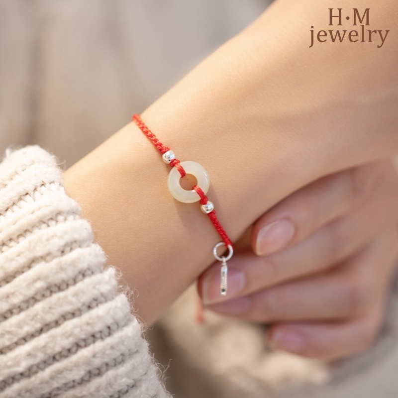 Gelang Gesper Pengaman Giok Hetian Keberuntungan Keberuntungan Ornamen Tali Merah2023Baru