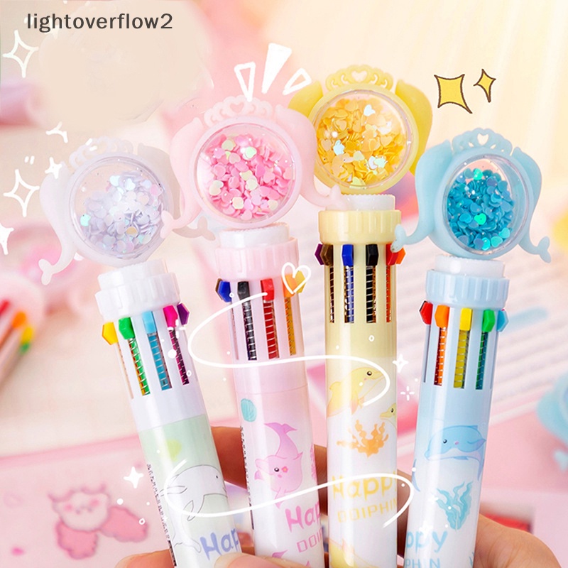 [lightoverflow2] 10warna Lucu Hewan Mermaid Ballpoint Pen Rollerball Pen Sekolah Kantor Supply Hadiah Warna-Warni Isi Ulang Set Alat Tulis [ID]