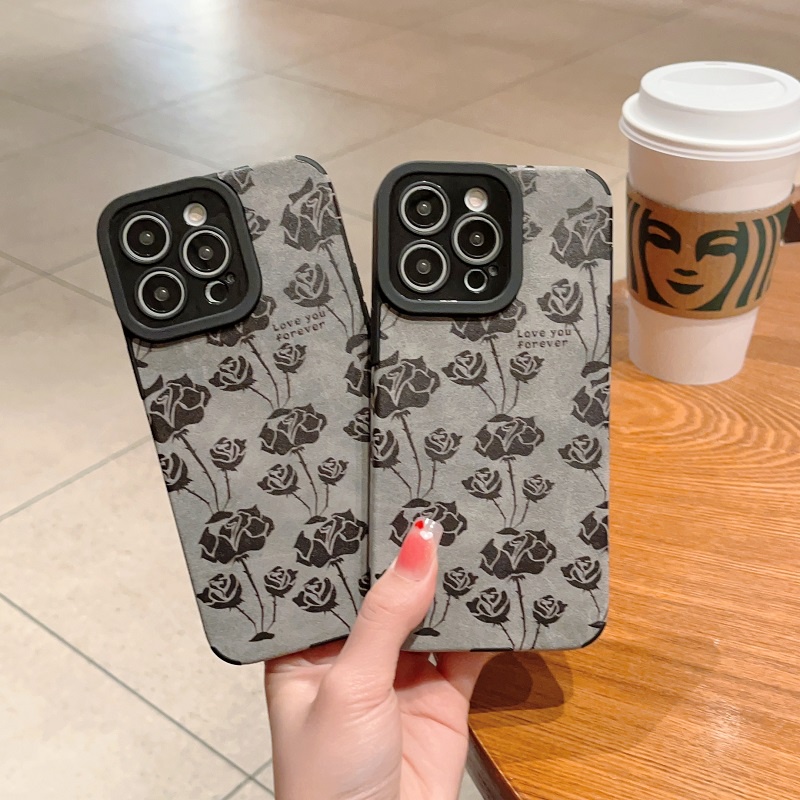 Untuk iPhone Case14 13 12 11 Pro MAX X XR XS Max7 8 Plus Bunga Vintage Rose Kulit Pelindung soft case