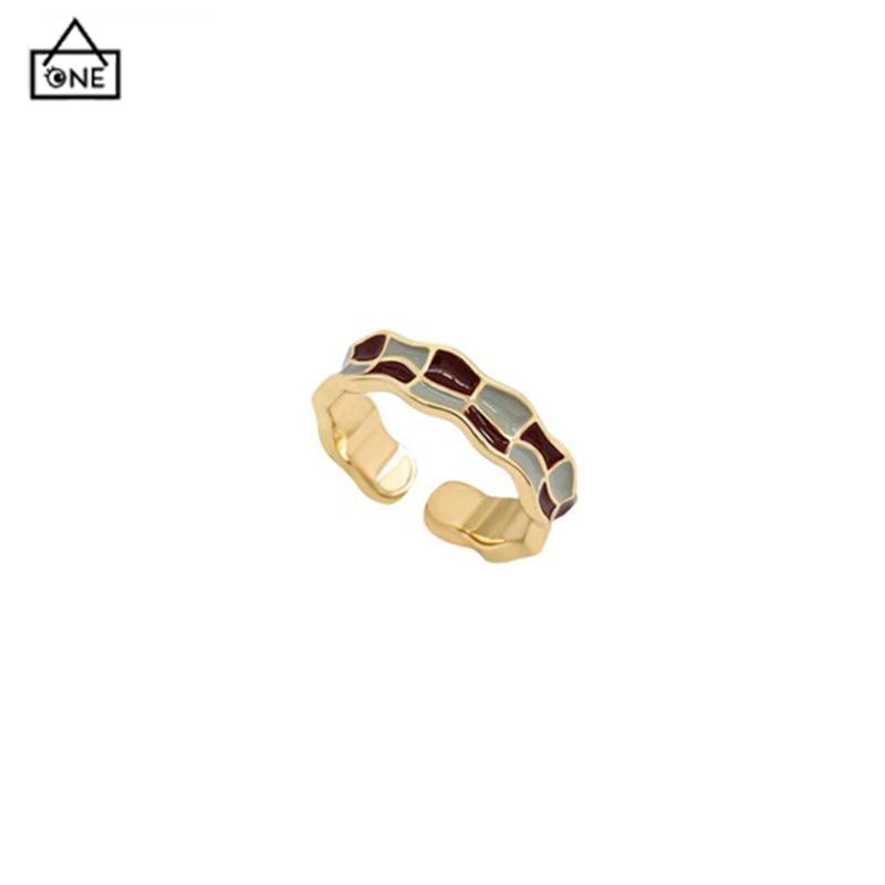 COD❤️3pcs Cincin Retro Wanita Emas Papan Catur Kotak-kotak yang dapat disesuaikan-A.one