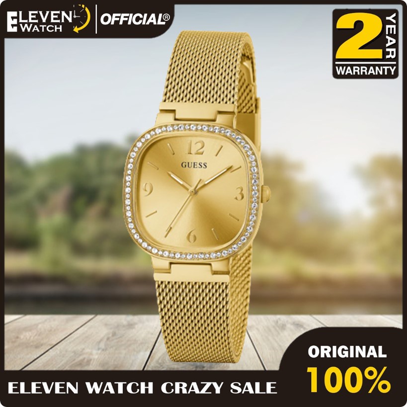 [Promo] Jam Tangan Wanita Guess GW0354L2 Tapestry Champagne Sunray Dial Gold Stainless Steel & Mesh 