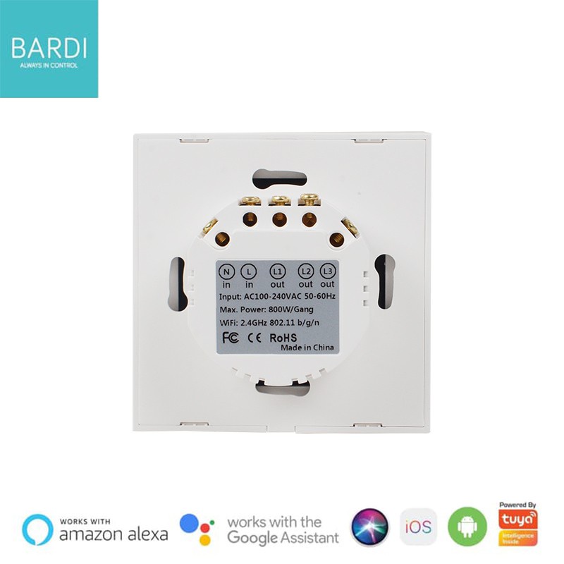BARDI Smart Light Wallswitch Touch WiFi - EU 2 Gang White/Black Saklar Lampu Touchscreen