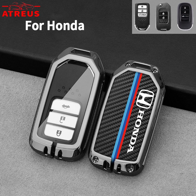 Honda Zinc Alloy Bungkus Penuh Case Kunci Mobil Cover Serat Karbon Kulit Smart Key Protector Untuk Brio City Civic CRV HRV BRV Accord Mobilio WRV Odyssey Freed Jazz