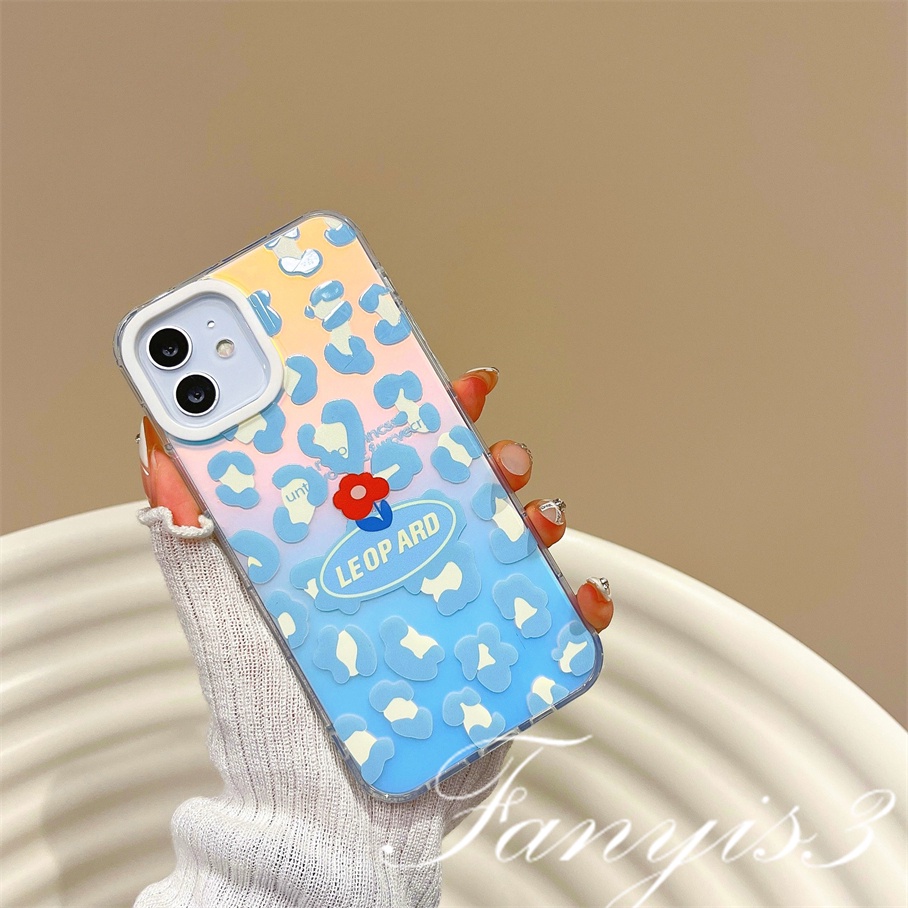 Compatible For IPhone 14 13 12 11 Pro Max X XR Xs Max 8 7 Plus SE 2020 Kompatibel Untuk Pink Biru Leopard Print IMD Laser Gradiasi Ponsel Case TPU Lembut Shockproof Cover Pelindung