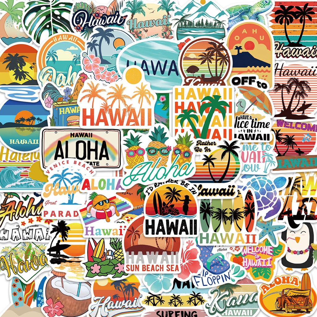 50pcs/set Hawaii Musim Panas Graffiti Stiker Gitar Note Koper DIY Tahan Air Dekorasi Stiker