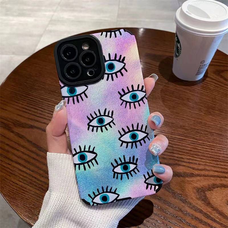 [Ready stock]  Leather Pretty Gradual Eyes Soft Case IPhone 6S 7 Plus 8 Plus X XS XR XS Max 11 13 12 14 PRO Max 14 Plus 12 13 mINI SE Phone Case for Girl Women