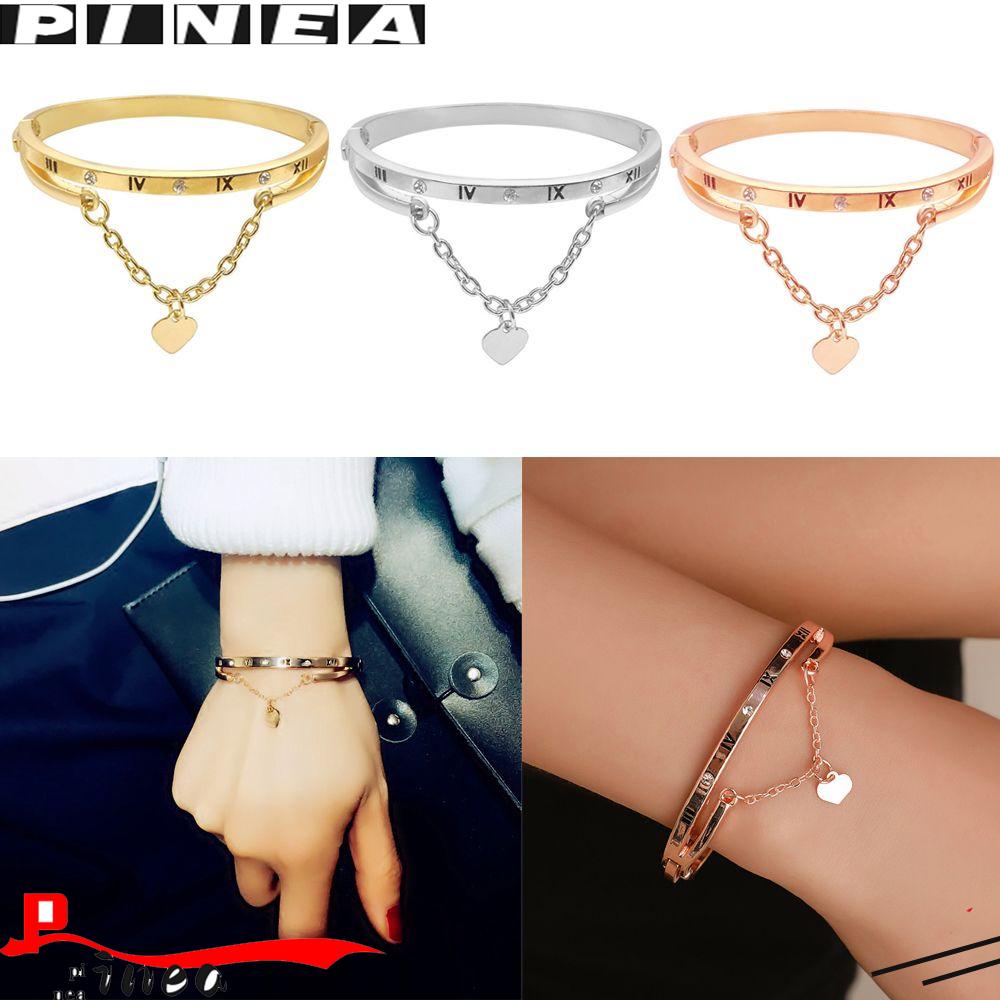 Gelang Bangles Bahan Stainless Steel Desain Nanas Tulisan Forever Love Multicolor Untuk Wanita