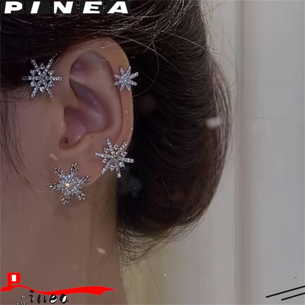 Nanas Snowflake Ear Wrap Hadiah Natal Baru Tanpa Tindik Untuk Wanita Pria Anting Tragus