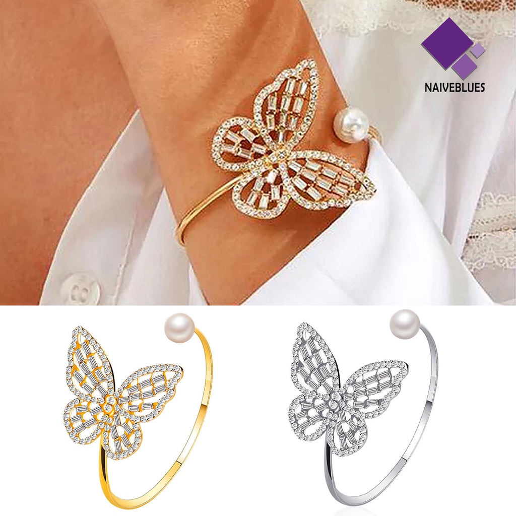 &lt; Naiveblues &gt; Bangle Stylish All-match Fleksibel Alloy Pembukaan Dapat Disesuaikan Kupu-Kupu Gelang Pesta