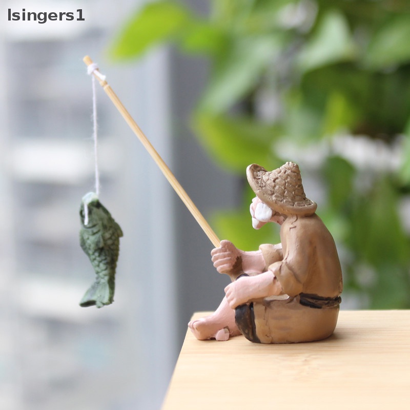 [lsingers1] Memancing Orang Tua Resin Figure Patung Ornamen Taman Lanskap Mikro Taman Kerajinan Butik