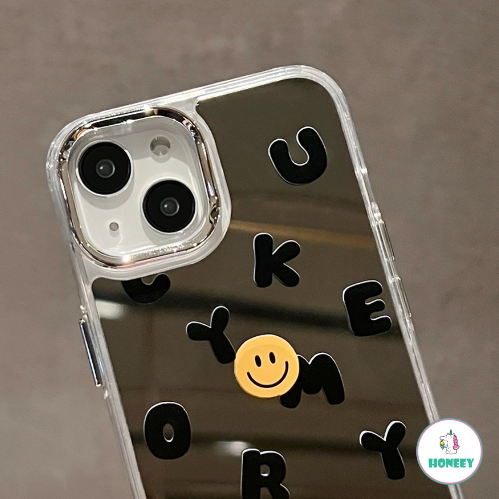 IPHONE Casing Ponsel Cermin Smile Huruf Lucu Kompatibel Dengan Iphone11 13 14 Pro Max12 Pro Lensa Metal Shockproof Pelindung Cover