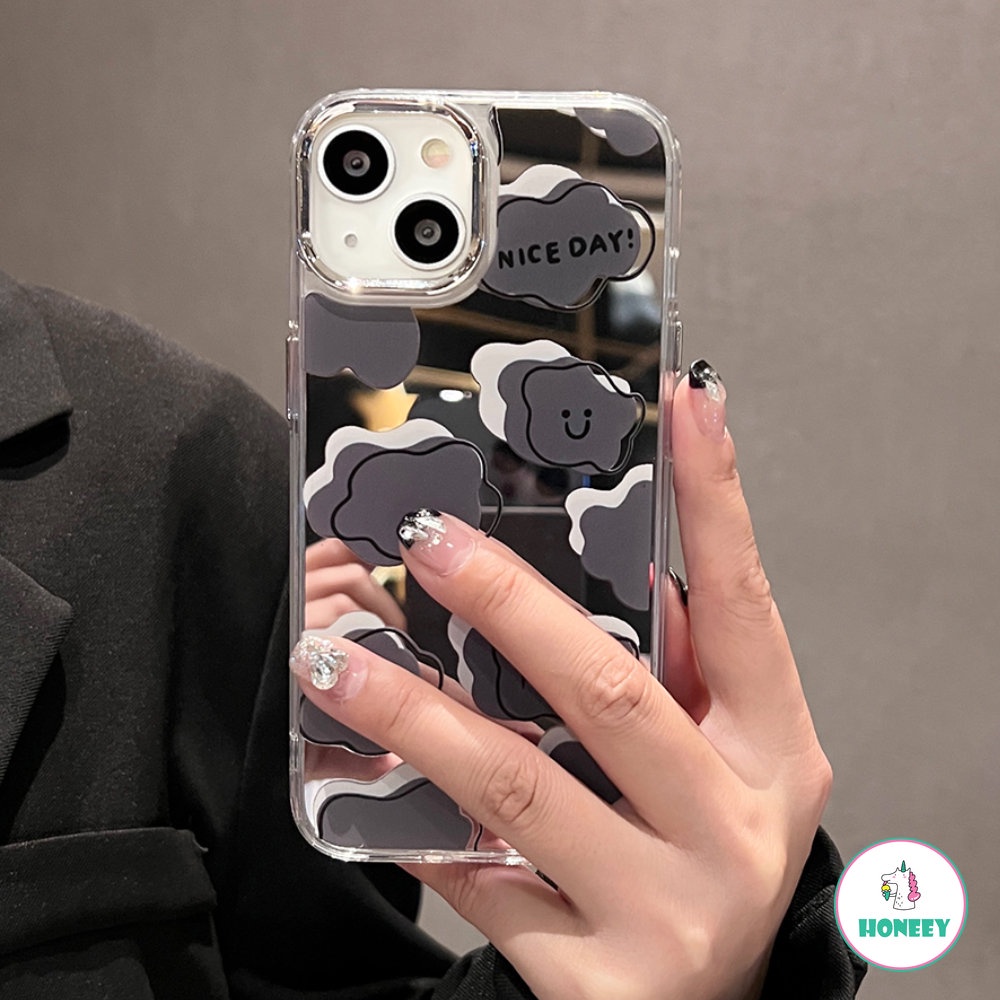 IPHONE Korea INS Cute Cloud Smile Phone Case Kompatibel Dengan Iphone13 12 14 11 Pro Max 14 12 Pro Fashion Cermin Shockproof Lembut Penutup Belakang