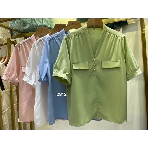 CJWT-2812 TINO TINO BAJU ATASAN WANITA/KEMEJA WANITA LENGAN PENDEK OVERSIZE KOREAN STYLE WITH BUTTON PEARL