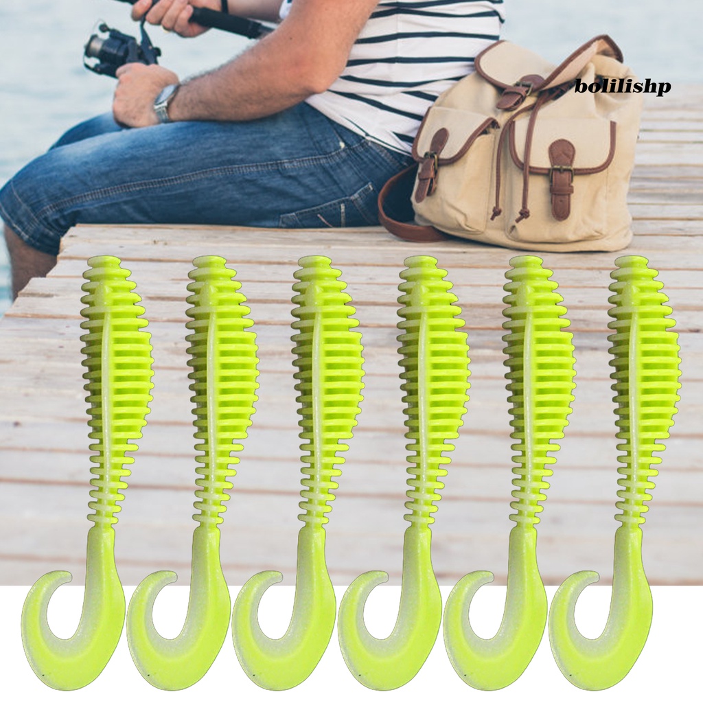 Bo-6pcs 8cm/10.5cm Desain Simulasi Umpan Pancing Fleksibel Tahan Aus Warna Cerah Reusable Fish Attraction Universal Curled Tail Artificial Soft Worm Bait Perlengkapan Memancing
