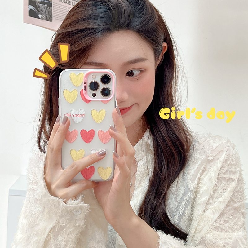 Happy Life Colorful Love Skin Feel Soft Case HP iP iPhone 12 13 14 Pro Max 11 Woman Girl FTD Casing Apple