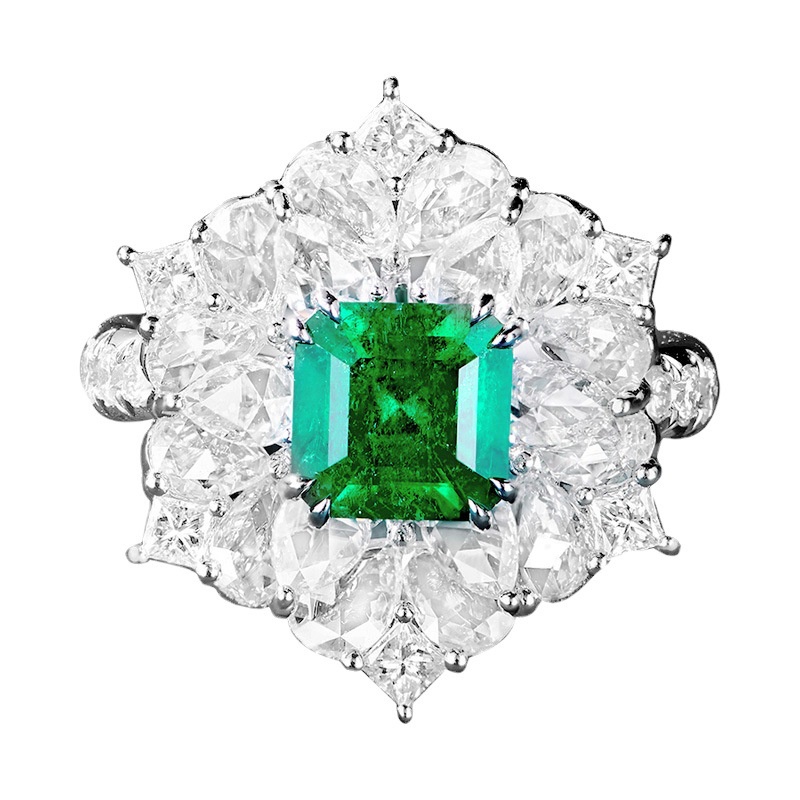 Goldkingdom Aksesoris Perhiasan Fashion Ready Stock Putri Cincin Berlian Persegi, Set Cakar Elang Zamrud Alami Dengan Cincin Mulut Hidup Harta Karun Warna-Warni