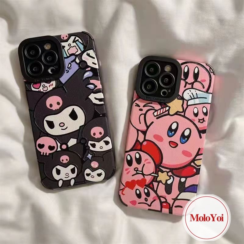 IPHONE Casing Ponsel Tekstur Kulit Mewah Tahan Guncangan Kompatibel Untuk Iphone11 14 12 13 Pro Max8 7 Plus XR XS X MAX 7Plus Kartun Imut Kuromi Kirby Sarung Tpu Silicon Lembut