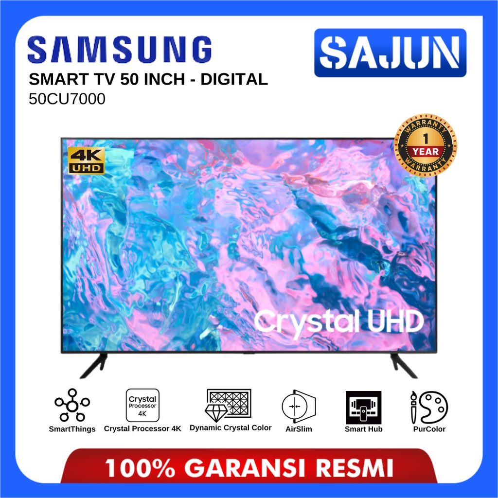 Samsung 50CU7000 Crystal 4K UHD SMART TV 50 Inch UA50CU7000KXXD Free Pack kayu