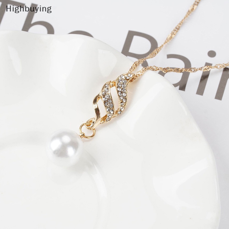 Hbid 3pcs/Set Mutiara Imitasi Liontin Kalung Anting Set Wanita Berlian Imitasi Pernikahan Perjamuan Pesta Perhiasan Set Aksesoris Hadiah Glory