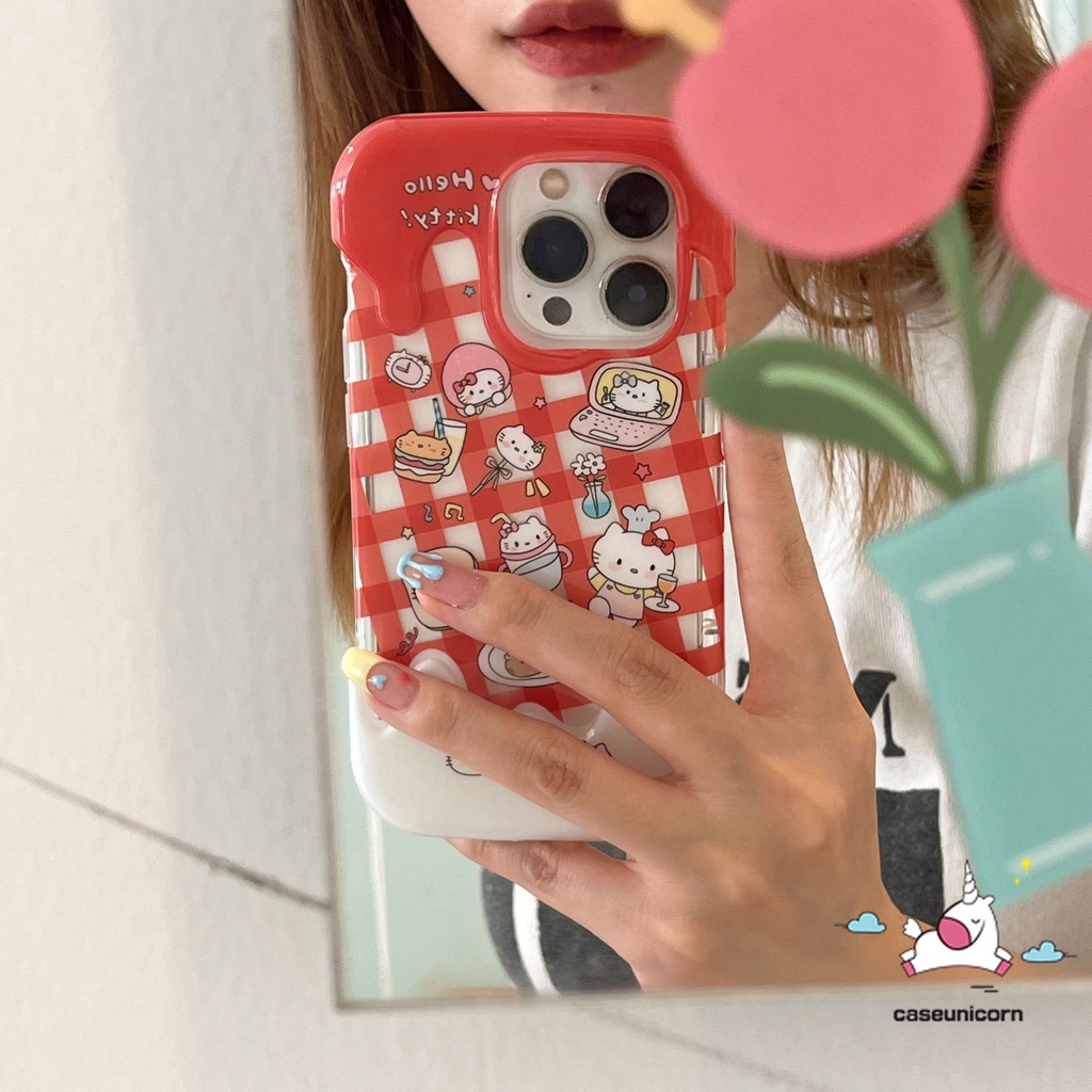 Casing Ponsel Hello Kitty Kartun Lucu Kompatibel Untuk IPhone 7Plus 8Plus 11 14 13 12 Pro Max7 8 Plus XR X XS Max SE 2020 Shockproof Kreatif Permen Es Krim Soft Cover