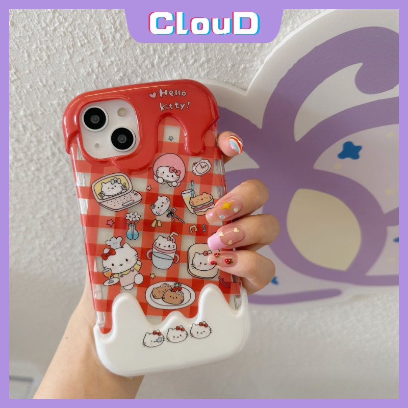 Casing Kompatibel Untuk IPhone 7Plus XR 11 14 12 13 Pro Max X7 8 Plus XS Max SE 2020 8Plus INS Korea Aesthetic Kartun 3D Ice Cream Lucu Hello Kitty Kucing Lembut Silicon Back Cover