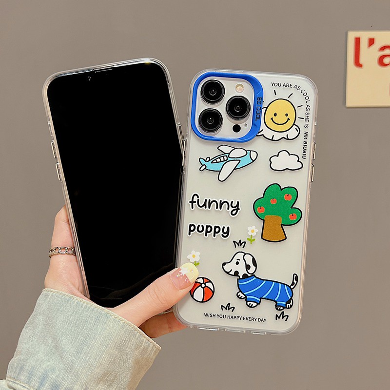 Sun Airplane Skin Feel Soft Case HP iP iPhone 12 13 14 Pro Max 11 Funny Puppy FTD Casing Apple