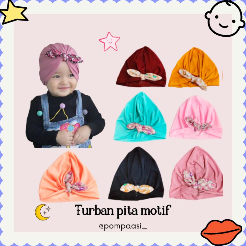 Turban Bayi Pita Motif / ciput baby newborn / topi anak