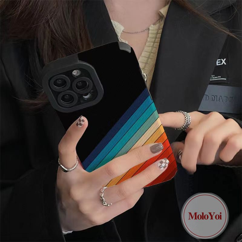 Ins Gradien Warna-Warni Pelangi Shockproof Silicone Case Kompatibel Untuk IPhone XR XS X Max 11 Pro Max 7Plus 11 14 13 12 Pro Max 8 7 Plus Mewah Tekstur Kulit Lembut Ponsel Tpu Cover