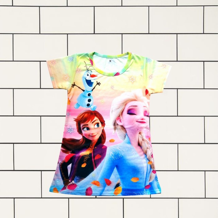 KS- DRESS ANAK PEREMPUAN DASTER ANAK PEREMPUAN ATASAN GAMBAR FROZEN ELSA - 10, XS