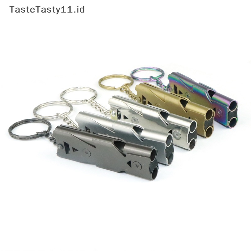 Tastetasty al Double Tube Survival Whistle Portable Stainless Steel Gantungan Kunci Outdoor Tools Training Whistle Untuk Camping Hiking.