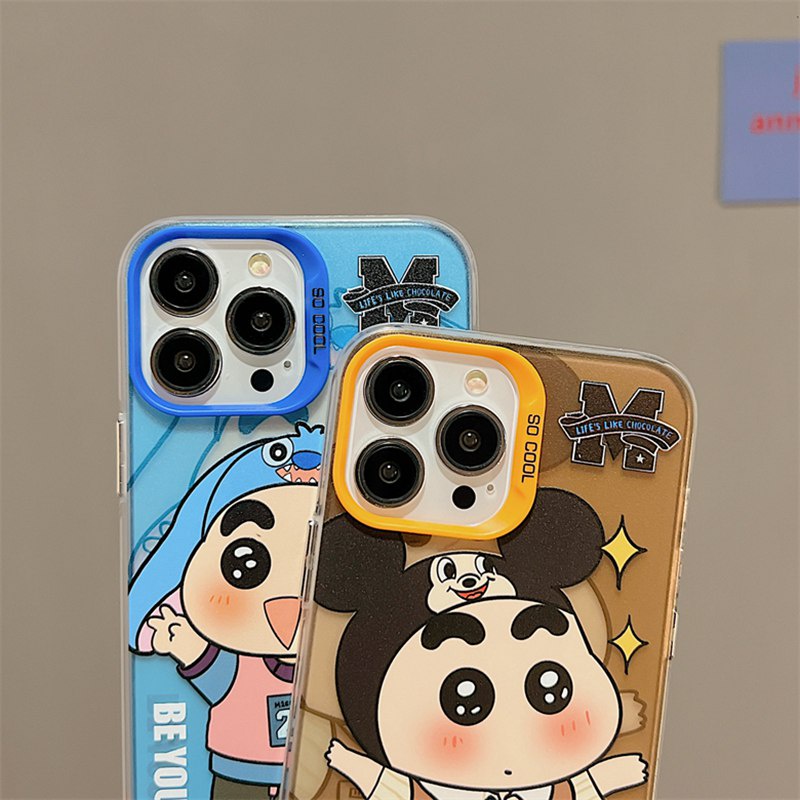 Lovely Crayon Shin-chan Skin Feel Soft Case HP iP iPhone 12 13 14 Pro Max 11 Blue Brown FTD Casing Apple