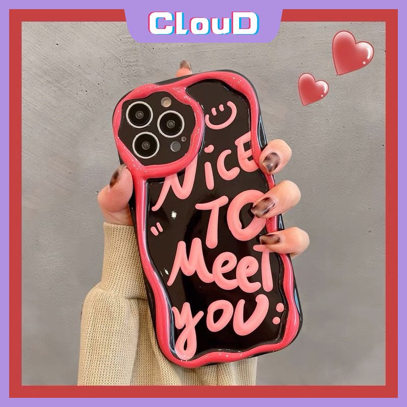 IPHONE Ins Smile Art Letter Case Kompatibel Untuk Iphone11 14 13 12 Pro Max7 6s 8 6 Plus X XR XS Max SE 2020 7plus Fashion 3D Wavy Curved Edge Shockproof Airbag Glossy Lembut Tpu Cover