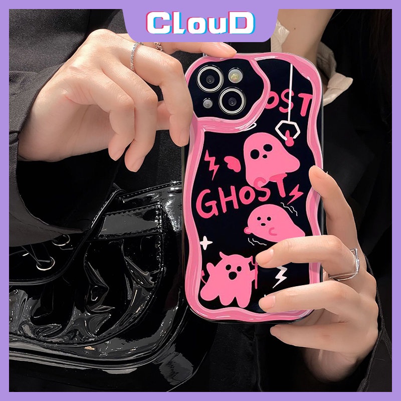 IPHONE Casing Ponsel Monster Kecil Hantu Lucu Imut Kompatibel Untuk Iphone7 8 6s 6plus11 13 12 14 Pro Max XR X XS Max SE 2020 Shockproof Glossy 3D Wavy Curved Edge Soft Tpu Cover