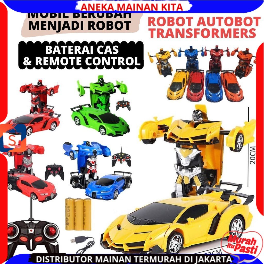 Mainan Mobil Remote Control Mobil Sport Car Robot Transform 1:18 Baterai Cas