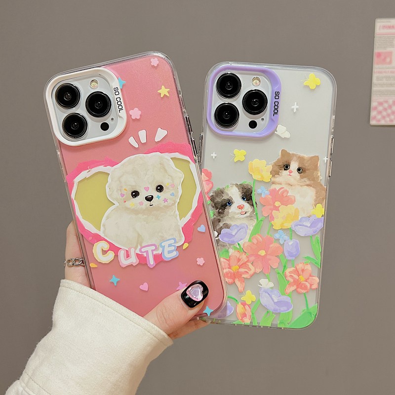 Oil Painting Love Dog Skin Feel Soft Case HP iP iPhone 12 13 14 Pro Max 11 So Cool FTD Casing Apple