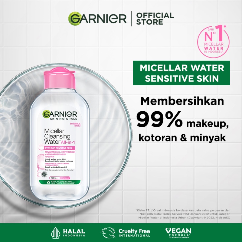 GARNIER Micellar Water Pink Skin Care 125ml Skincare Cleansing - Pembersih Wajah & Make up untuk Kul