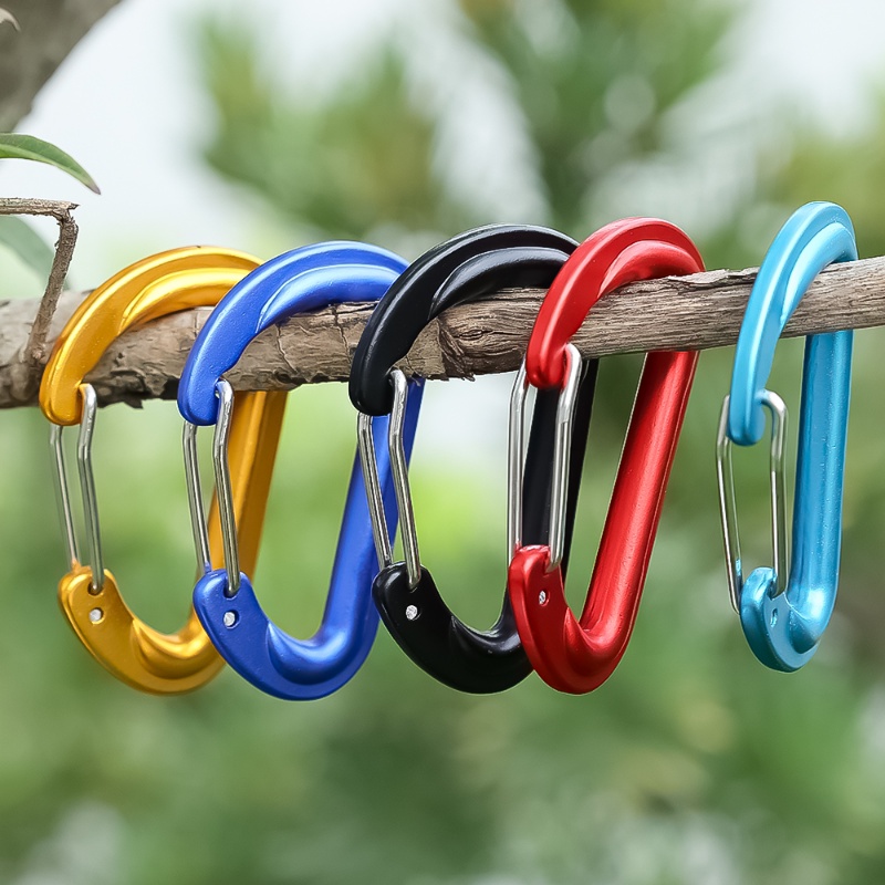 1pc Warna Acak Luar Aluminium Alloy Die-casting Musim Semi Gesper Bentuk D Keselamatan Carabiner Ransel Gantung Snap Hook Gantungan Kunci