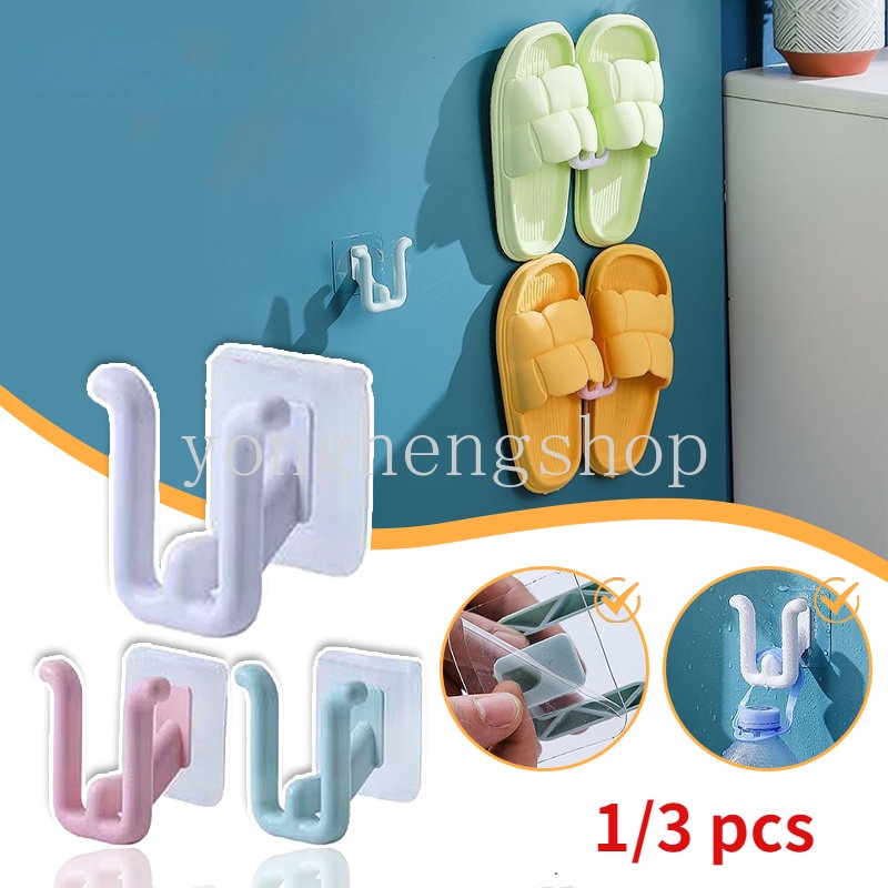 1/3pcs Rak Sandal Bebas Pukulan Perekat Diri Penyimpanan Sandal Kait Multifungsi Rak Drainase Dinding Dipasang Kait Rak Pengering Sepatu Organizer Kamar Mandi