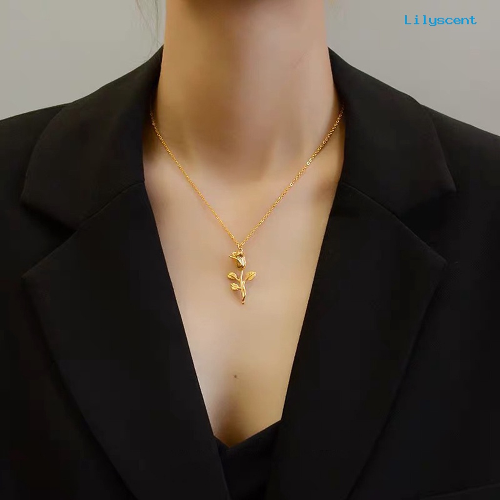 [LS]Wanita Kalung Elegan Dainty Golden Slim Rantai Adjustable Hadiah Hypoallergenic Single Rose Bunga Liontin Kalung Fashion Perhiasan