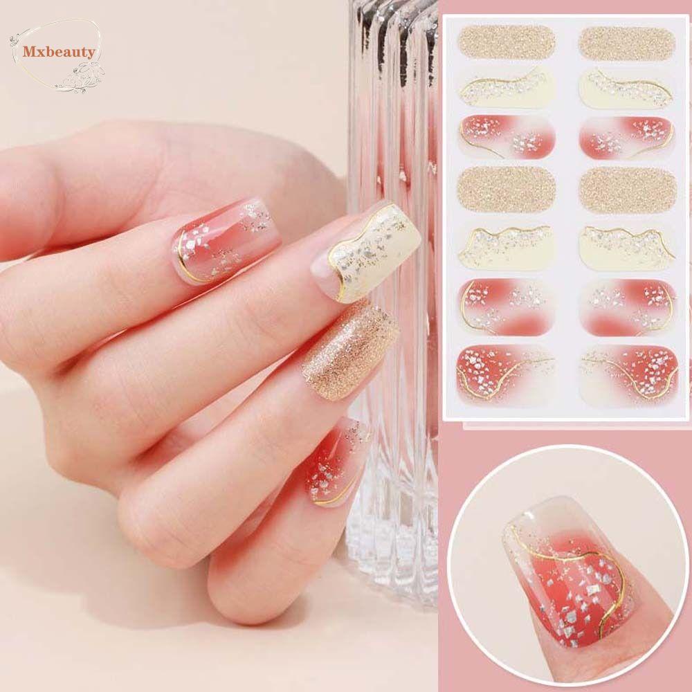 Mxbeauty Stiker Kuku Penuh Fashion Wanita Full Cover Nail Tips 3D Berlian Imitasi Tekan Pada Kuku Dekorasi Kuku