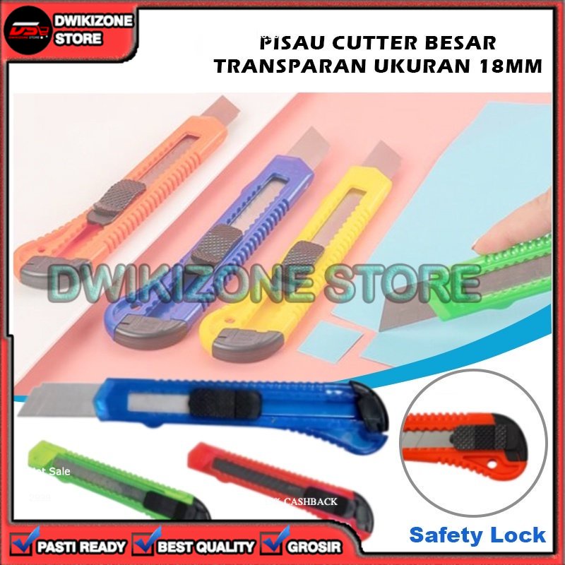 [DZS] PISAU CUTTER ALAT POTONG KERTAS  WARNA WARNI TRANSPARAN BESAR SUPER TAJAM UKURAN 18 MM